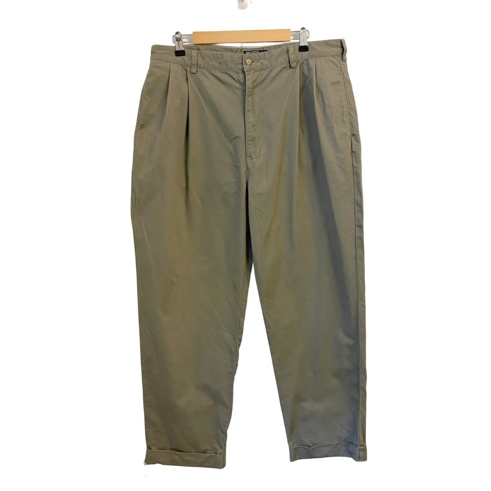 VTG Polo Ralph Lauren Hammond Pant Men 38x30 Pleated Cuffed Baggy 90s Chino Oliv